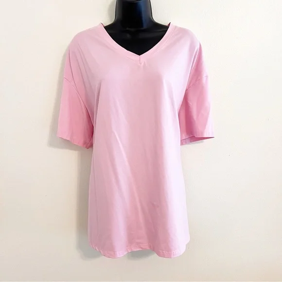 SHEIN Pink V-Neck T-Shirt - Picture 1 of 4